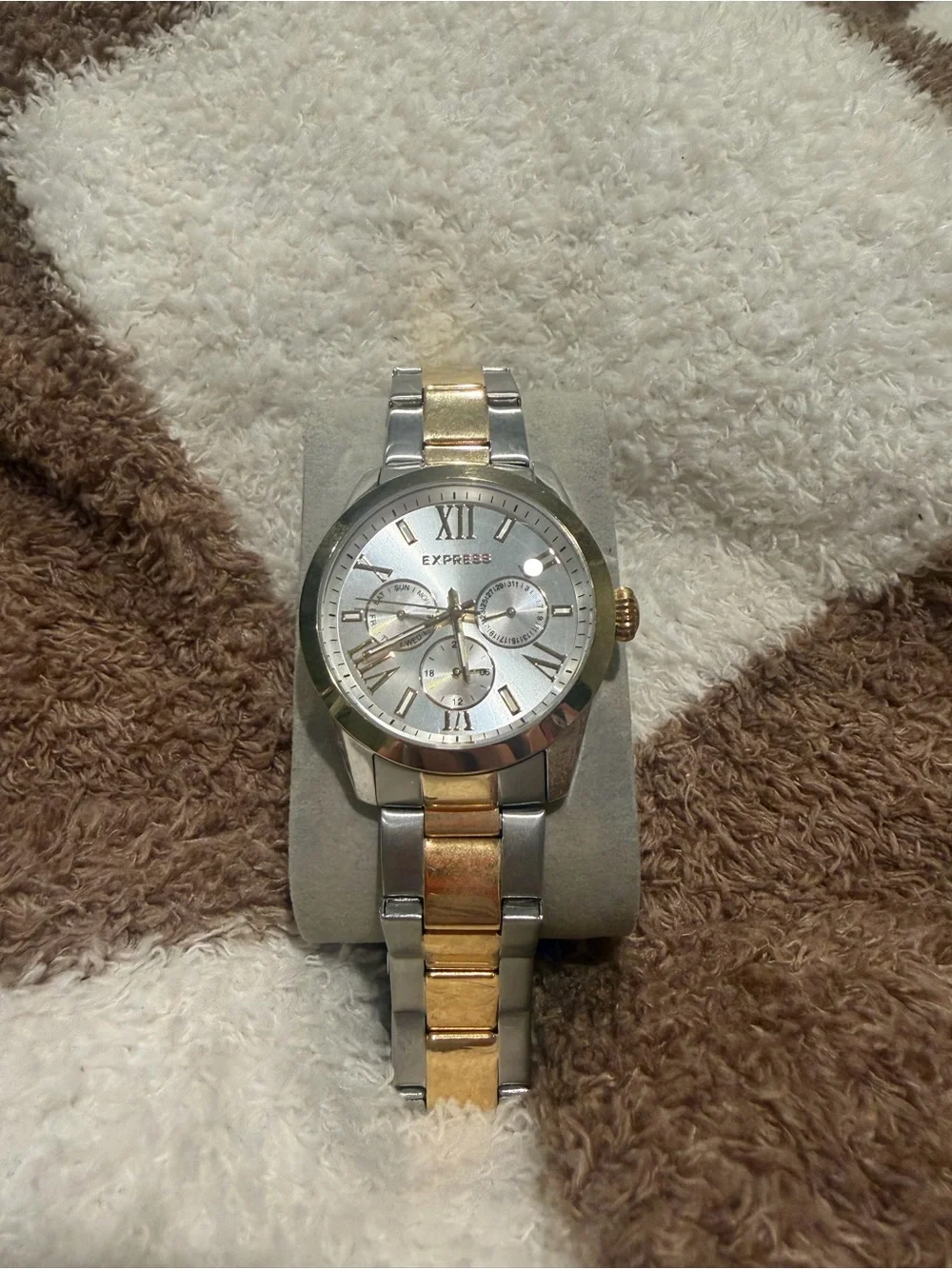 Express Two-Tone Silver and Gold Link Chronograph Watch